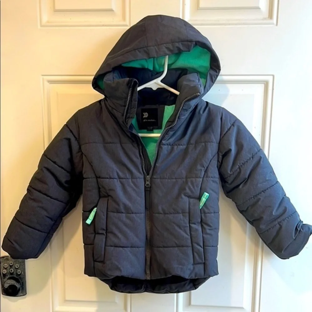 All in Motion Kids Charcoal and Teal Puffer Jacket
